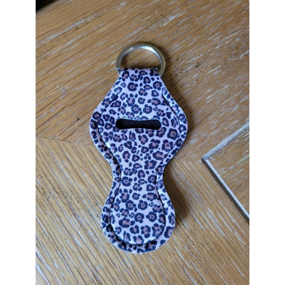 NEW Leopard Print Neoprene Chapstick Holder Key Chain and chapstick